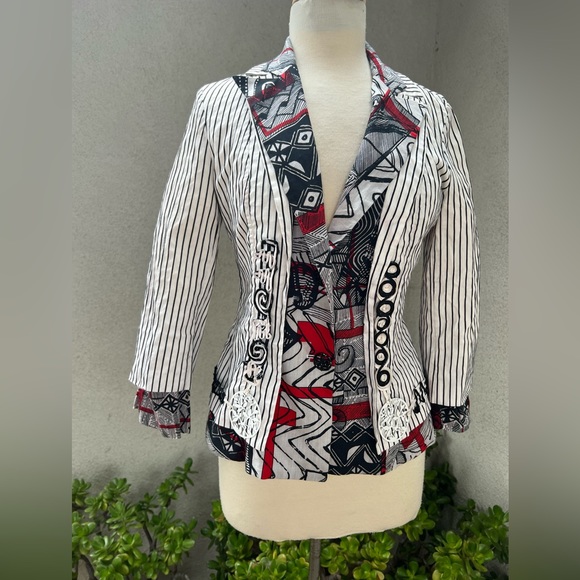 Save the Queen avante garde cotton jacket black white red Sz M made in Italy - Picture 4 of 13